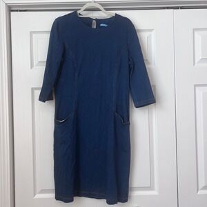 J. McLaughlin Denim Dress Casual 3/4 Sleeve Pockets Dark Wash Size‎ L